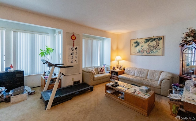 living room featuring plenty of natural light and carpet floors