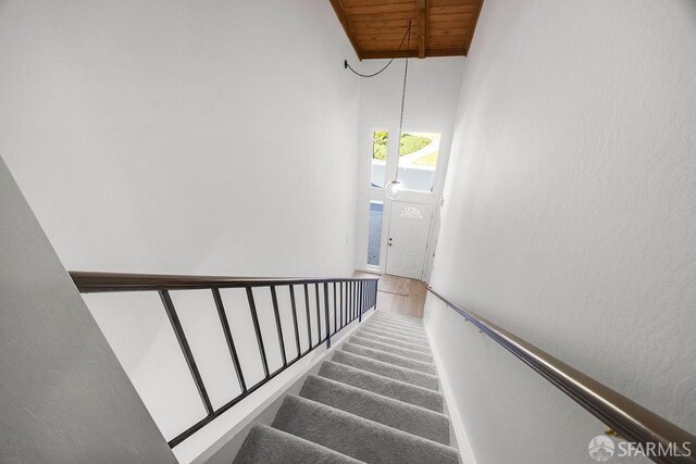 521 Ridgeview Ct, Pleasant Hill, CA 94523 - stairs featuring wood ceiling and wood finished floors