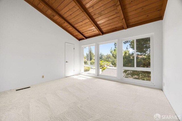 521 Ridgeview Ct, Pleasant Hill, CA 94523 - unfurnished room with wood ceiling with exposed beams, carpet flooring, and high vaulted ceiling