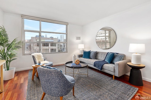 living room with hardwood / wood-style floors