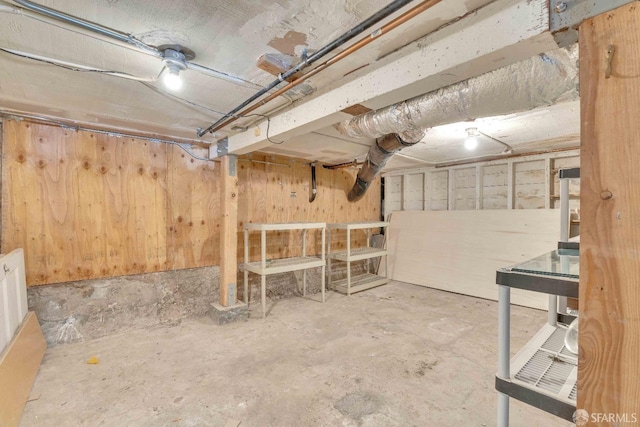 view of unfinished basement