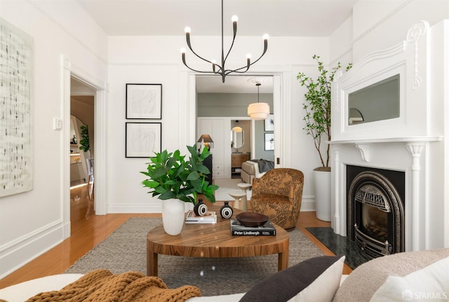 living room with light hardwood / wood-style flooring