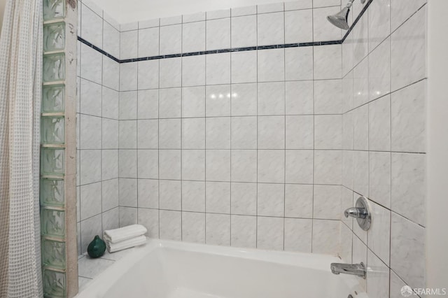 full bath featuring shower / bathtub combination with curtain