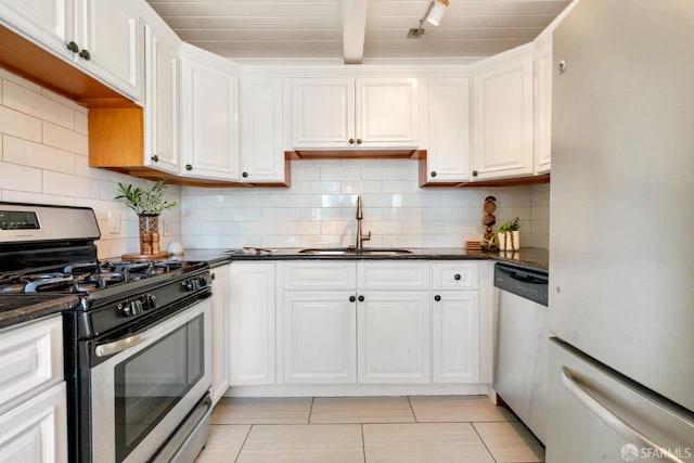 27 Nancy Dr, San Pablo, CA 94806 - kitchen featuring stainless steel appliances, a sink, white cabinetry, and tasteful backsplash