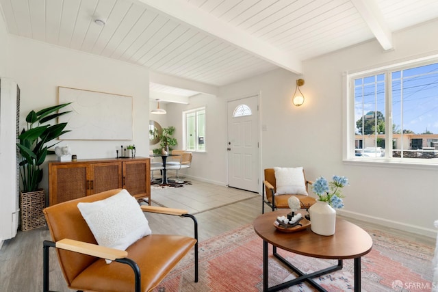 27 Nancy Dr, San Pablo, CA 94806 - living area with light wood-type flooring, baseboards, and wooden ceiling with exposed beams