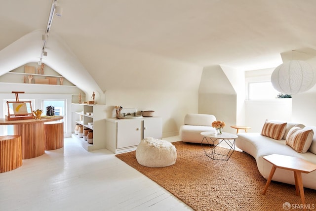 interior space featuring vaulted ceiling, a wealth of natural light, and wood finished floors