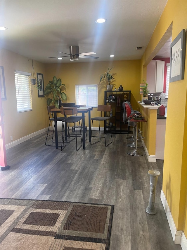 3740 26th Ave, Sacramento, CA 95820 - dining room with a ceiling fan, dark wood-type flooring, healthy amount of natural light, and recessed lighting