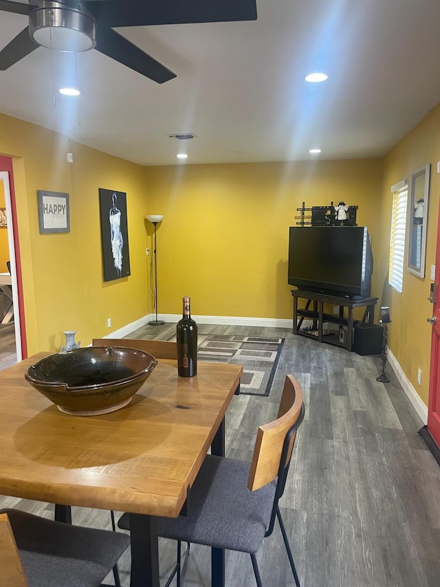 3740 26th Ave, Sacramento, CA 95820 - dining room featuring ceiling fan, wood finished floors, and recessed lighting