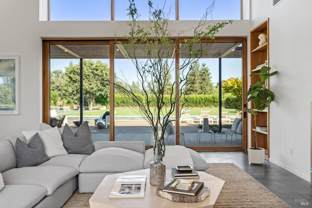 living room with a healthy amount of sunlight and wood-type flooring