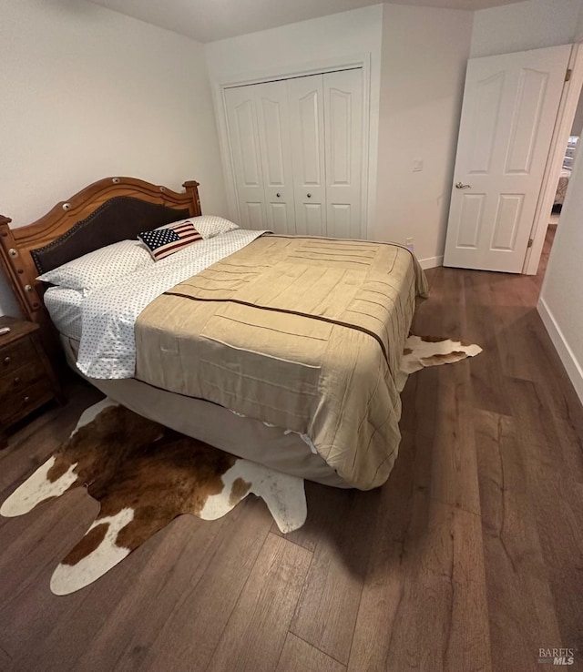 bedroom featuring a closet and dark hardwood / wood-style floors