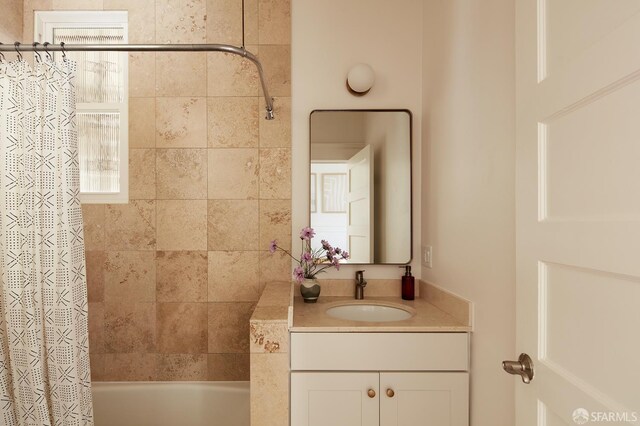 1600 Anza St, San Francisco, CA 94118 - full bathroom with vanity and shower / bathtub combination with curtain