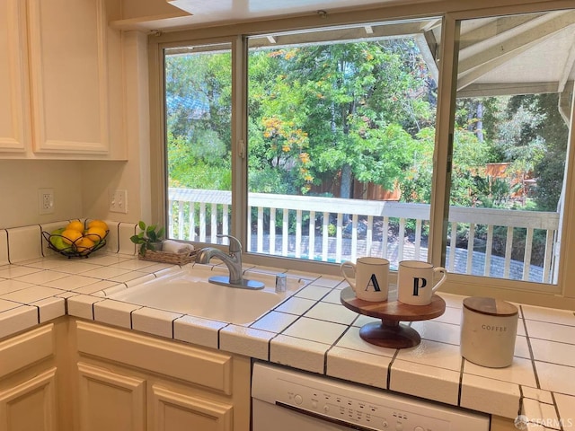 3410 Big Oak Ct, Hayward, CA 94542 - kitchen featuring white dishwasher, tile counters, and white cabinets