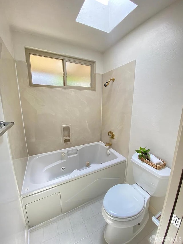 3410 Big Oak Ct, Hayward, CA 94542 - bathroom featuring a skylight, a combined bath / shower with jetted tub, and tile patterned floors