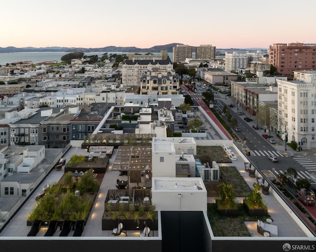 view of aerial view at dusk