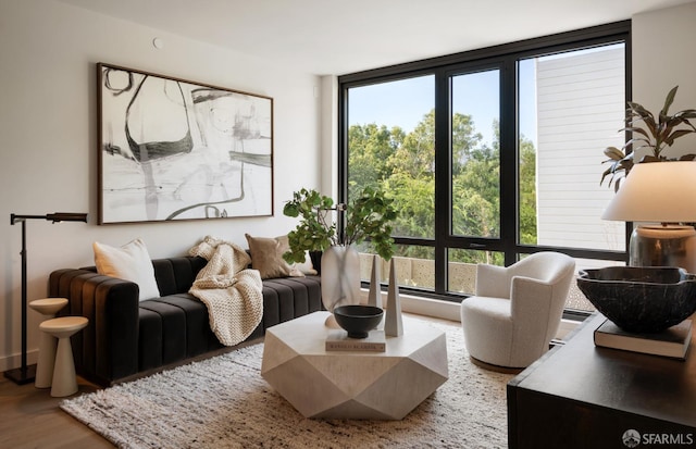 living room featuring plenty of natural light and wood-type flooring