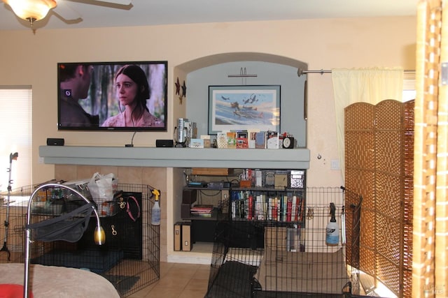 interior details with a ceiling fan