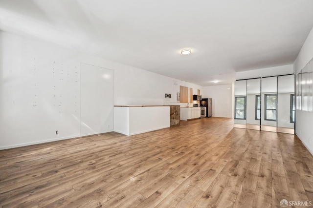 unfurnished living room with light hardwood / wood-style flooring