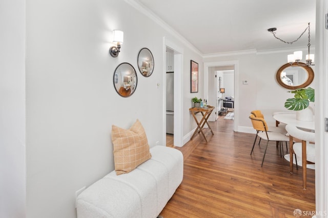 287 Staples Ave, San Francisco, CA 94112 - hall featuring ornamental molding, light wood-type flooring, a chandelier, and baseboards