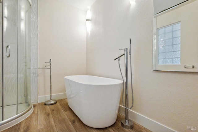 3062 Soda Canyon Rd, Napa, CA 94558 - bathroom featuring a shower stall, wood finished floors, and a freestanding bath