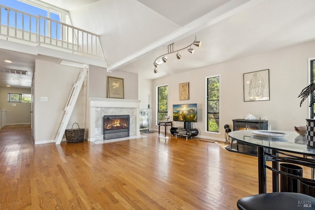 3062 Soda Canyon Rd, Napa, CA 94558 - living area featuring a fireplace, wood finished floors, and a high ceiling