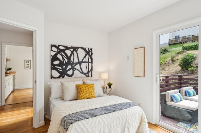 bedroom with light wood-style floors