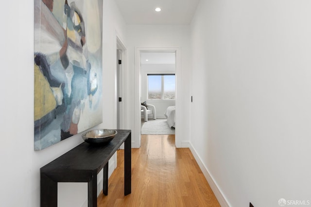 hall featuring light wood-type flooring