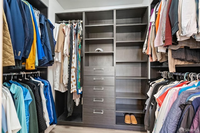 walk in closet featuring wood finished floors
