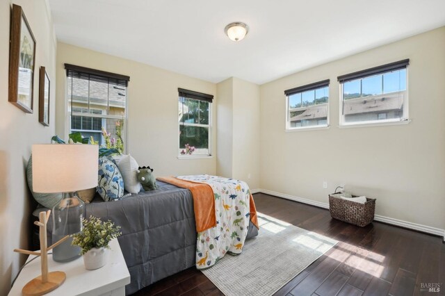 bedroom featuring dark hardwood / wood-style flooring