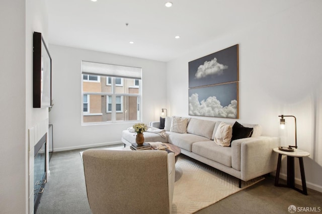 living room featuring carpet floors