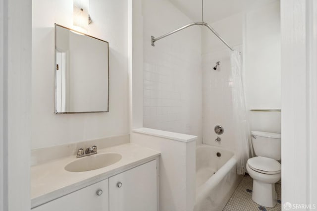 28-30 Sonoma St, San Francisco, CA 94133 - full bathroom featuring toilet, vanity, shower / bath combo with shower curtain, and tile patterned flooring