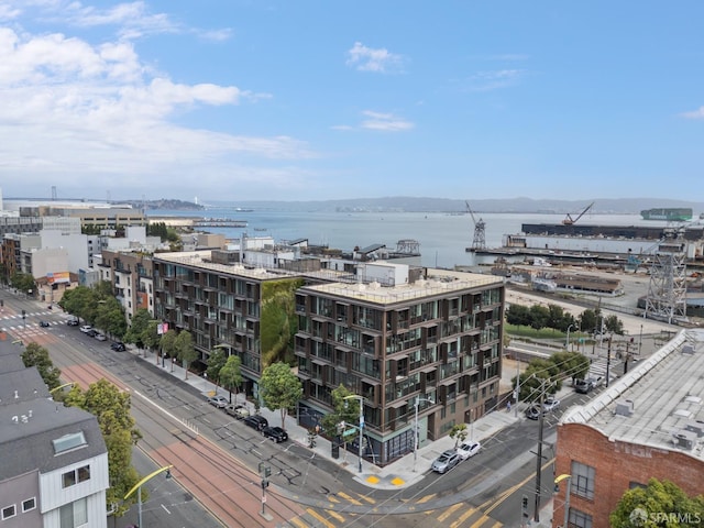 bird's eye view featuring a water view