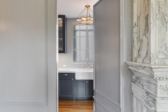 bathroom featuring vanity and wood finished floors