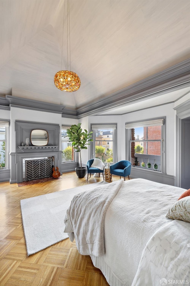 bedroom with vaulted ceiling