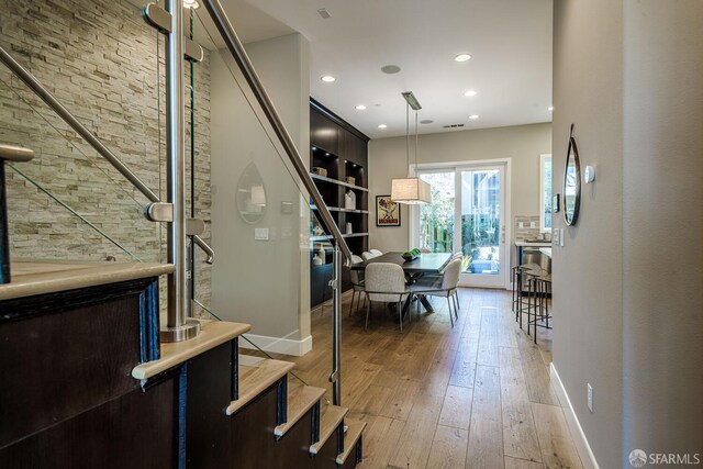 office area with hardwood / wood-style flooring, baseboards, and recessed lighting