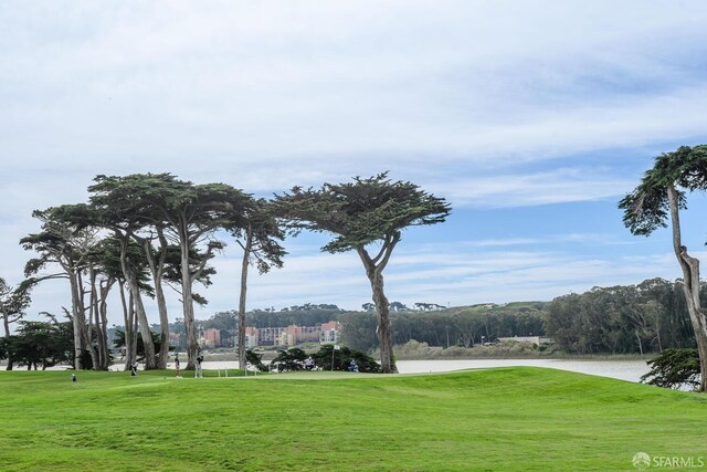 view of community featuring a yard and a water view