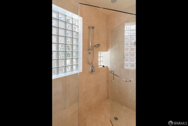 bathroom with a shower stall