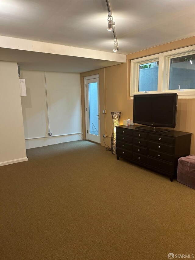 unfurnished bedroom featuring carpet floors and access to exterior