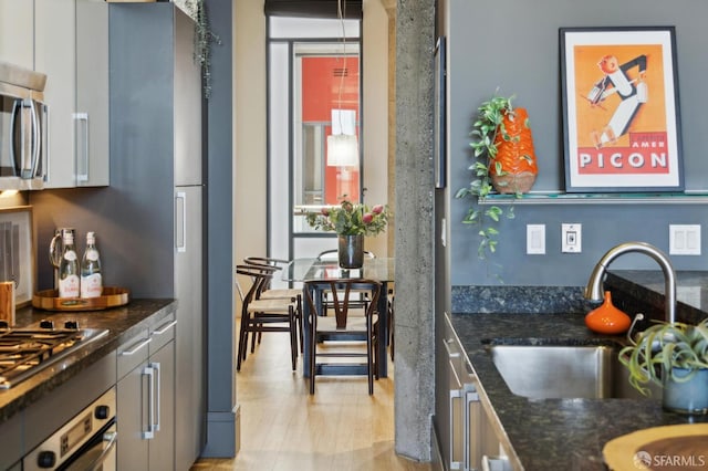 1 S Park St Unit 308, San Francisco, CA 94107 - kitchen with appliances with stainless steel finishes, a sink, and dark stone counters