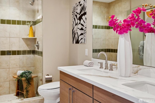 1 S Park St Unit 308, San Francisco, CA 94107 - bathroom with double vanity, tiled shower, and toilet