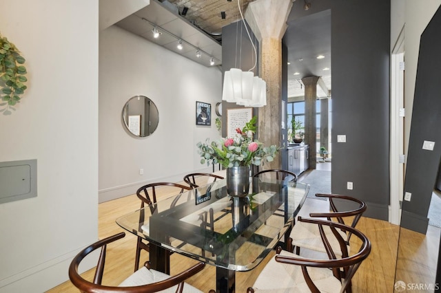 1 S Park St Unit 308, San Francisco, CA 94107 - dining room featuring wood finished floors, baseboards, and track lighting