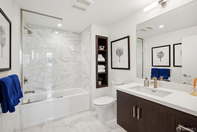 2655 Bush St Unit 603, San Francisco, CA 94115 - full bath with marble finish floor, shower / bathtub combination, visible vents, toilet, and vanity