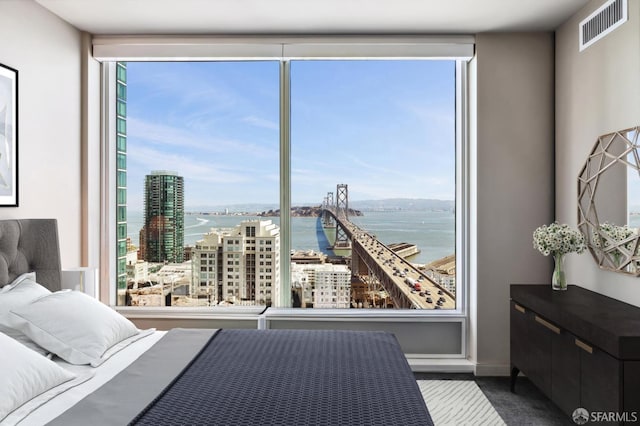 bedroom with a water view