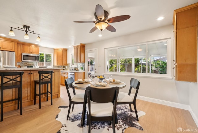 4649 Theta St, Fremont, CA 94536 - dining space with light wood-type flooring, ceiling fan, and recessed lighting