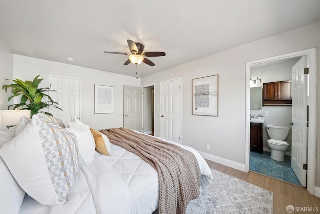 4649 Theta St, Fremont, CA 94536 - bedroom with light wood finished floors, ensuite bath, and a ceiling fan