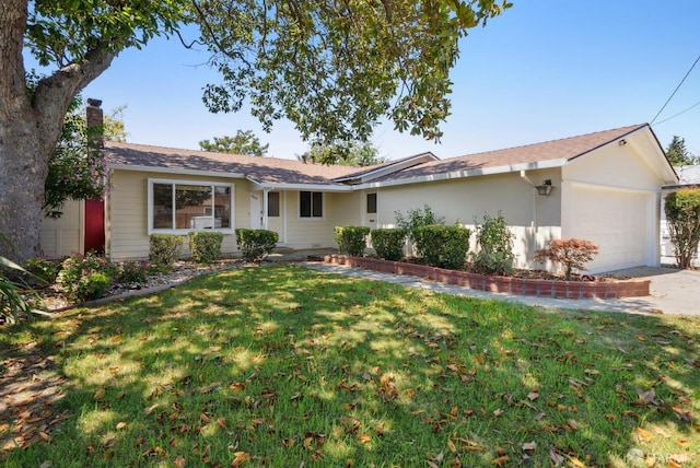 4649 Theta St, Fremont, CA 94536 - ranch-style home with a chimney, an attached garage, a front yard, and concrete driveway