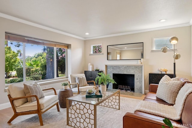 4649 Theta St, Fremont, CA 94536 - living room featuring a fireplace, crown molding, recessed lighting, and wood finished floors