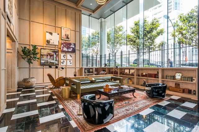 401 Harrison St Unit 25F, San Francisco, CA 94105 - community lobby with a decorative wall and a towering ceiling