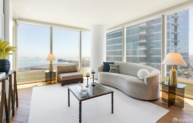 401 Harrison St Unit 25F, San Francisco, CA 94105 - living room featuring hardwood / wood-style flooring and a water view