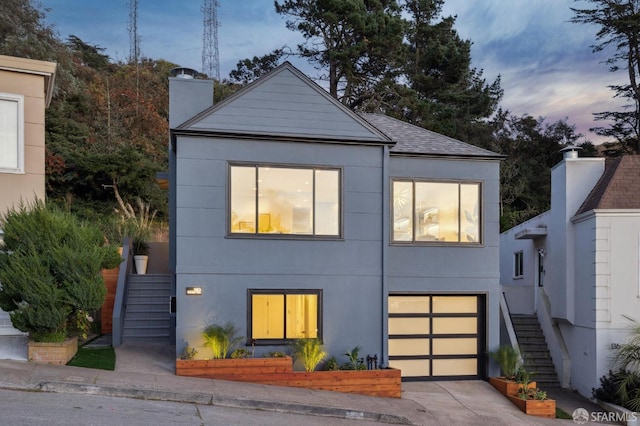 contemporary home with a garage