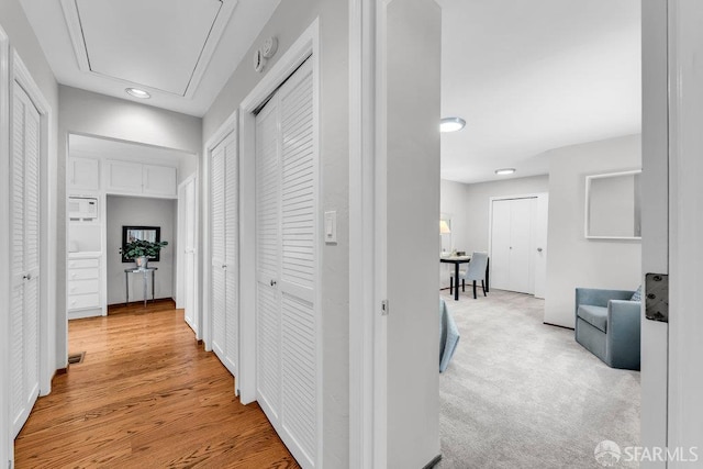 35 Ardilla Rd, Orinda, CA 94563 - hall featuring attic access, recessed lighting, and wood finished floors